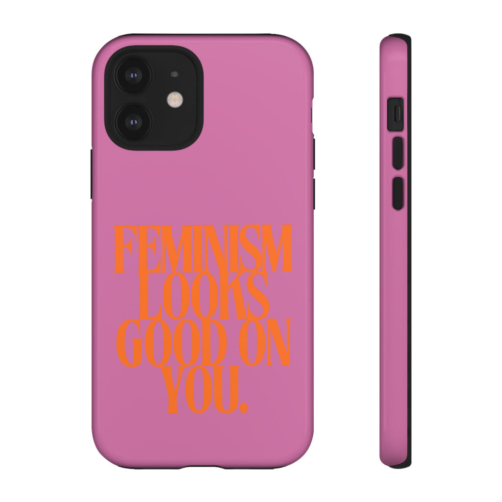 Feminism Looks Good On You phone case | Feminist typography iPhone case