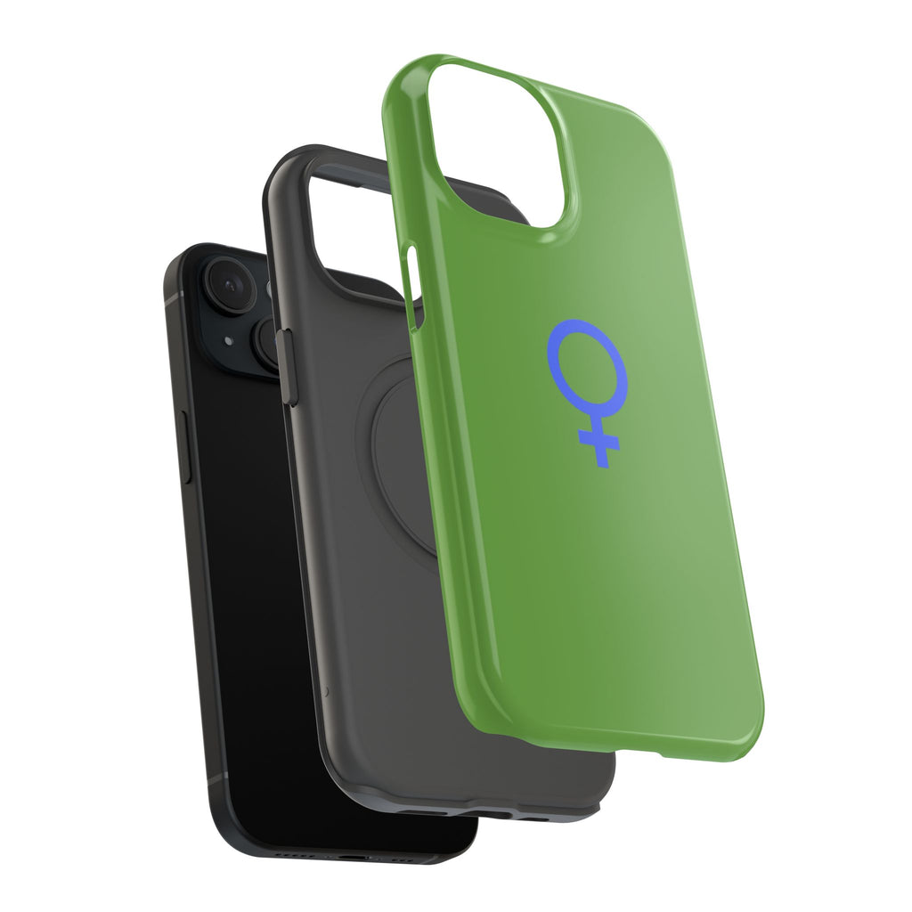 Blue Venus Symbol on Green Phone Case | Impact-Resistant Phone Case