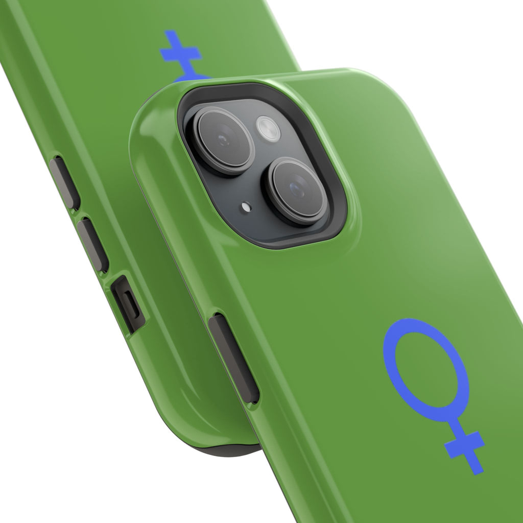 Blue Venus Symbol on Green Phone Case | Impact-Resistant Phone Case